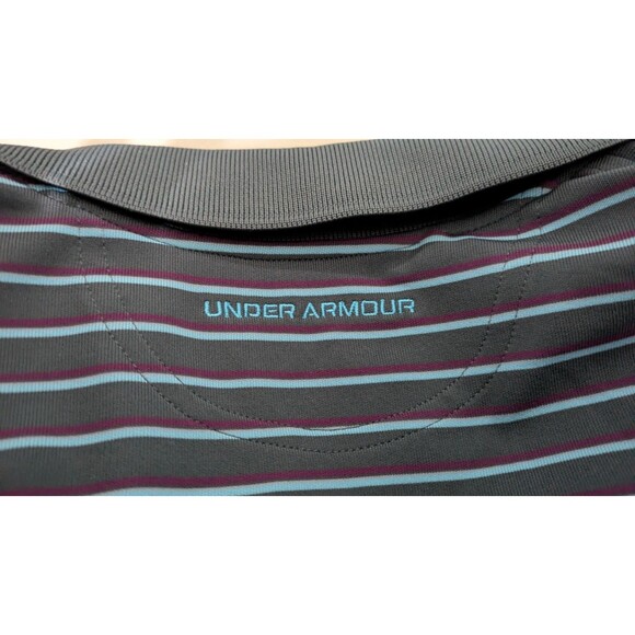 Under Armour Heatgear Short Sleeve Polo Shirt Men's XL Gray Blue Maroon Stripes - Picture 6 of 7